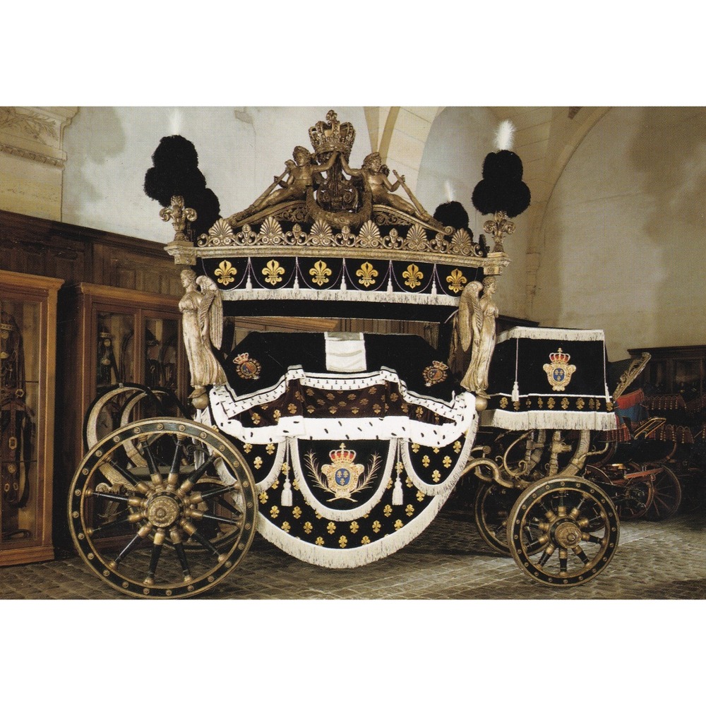 Vintage Versailles Louis XVIII Funeral Carriage Postcard Gothic Regal Baroque